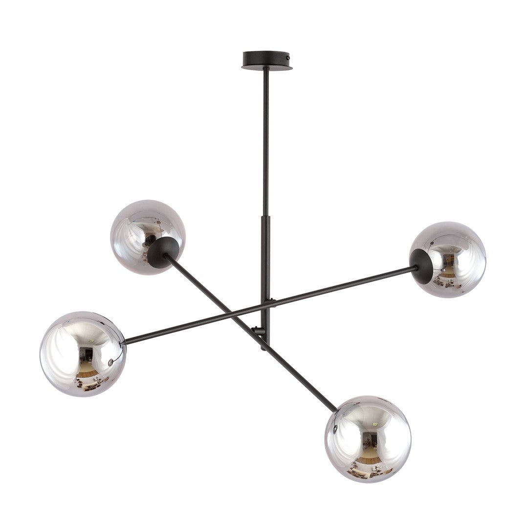 Hanglamp gepoedercoat staal en glas Linear 4 lichts, zwart/grafiet – 102 x 51 cm, boven eettafel of kookeiland