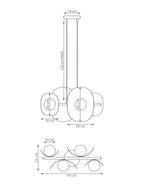 Hanglamp gepoedercoat staal modern Elementen mokka met 4 witte bollen, verstelbare hoogte – 54 x 23 x 120 cm