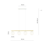 Hanglamp 4 lichts gepoedercoat staal en opaalglas, Allora, wit en goud – 85 x 100 cm, eettafel en woonkamer