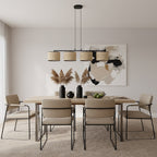 Hanglamp 4 lichts gepoedercoat staal en rotan, minimalistisch Eco, zwart, 96 cm breed, voor kookeiland en eettafel