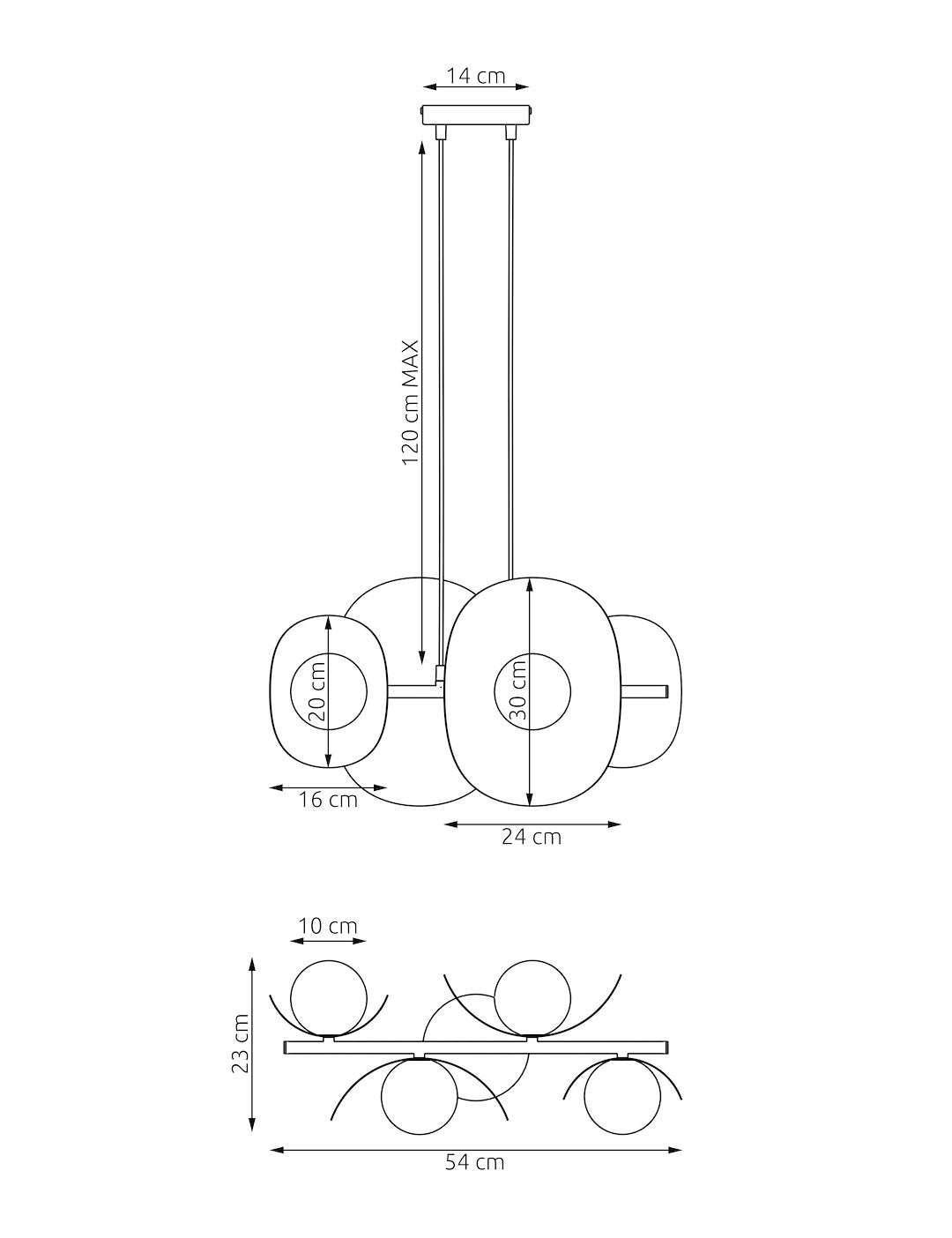 Hanglamp gepoedercoat staal modern Elementi 4 zwart met witte kappen, 4 lichtpunten – 54 x 23 x 120 cm, eettafel
