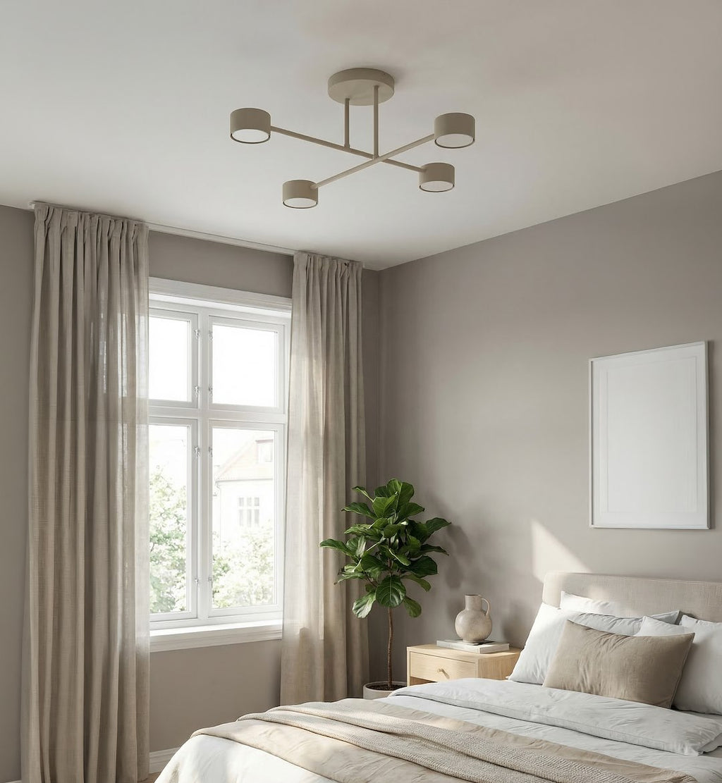 Plafondlamp gepoedercoat staal Halo modern beige 60 x 60 cm, 4 lichtpunten voor woonkamer, slaapkamer of eetruimte