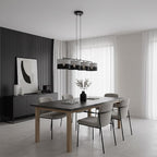 Hanglamp staal met stoffen kap minimalistisch Karbon zwart grijs 96 x 20 cm, 4 lichtpunten voor eettafel of keukeneiland