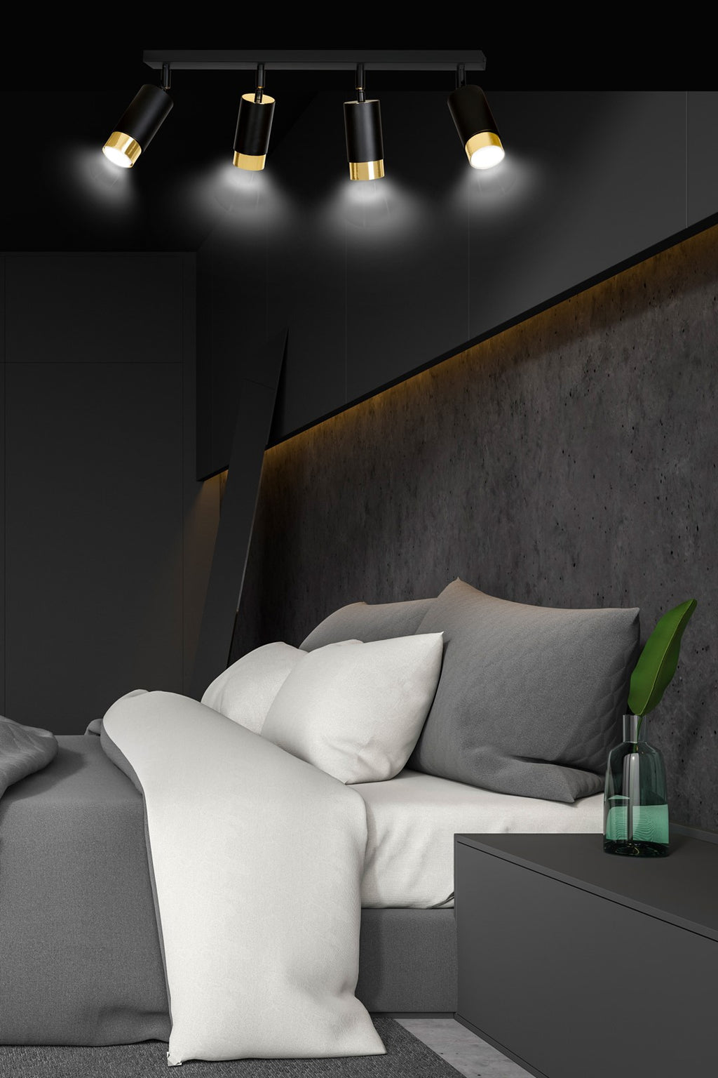 Plafondlamp gepoedercoat staal Hiro zwart en goud, 4 verstelbare spots – 60 cm breed