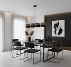 Hanglamp 4 lichts gepoedercoat staal minimalistisch Karbon, zwart met bruine stoffen kappen, 96 cm breed