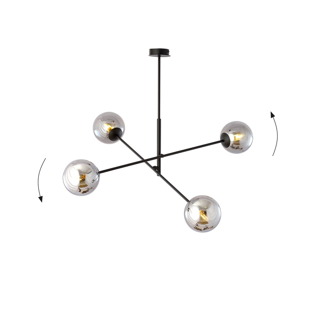 Hanglamp gepoedercoat staal en glas Linear 4 lichts, zwart/grafiet – 102 x 51 cm, boven eettafel of kookeiland