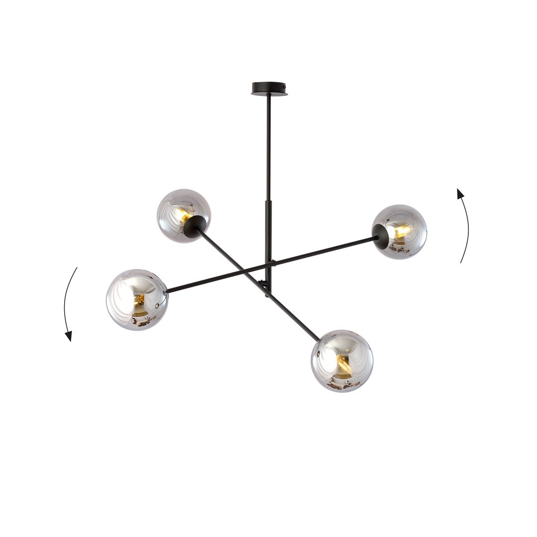 Hanglamp gepoedercoat staal en glas Linear 4 lichts, zwart/grafiet – 102 x 51 cm, boven eettafel of kookeiland