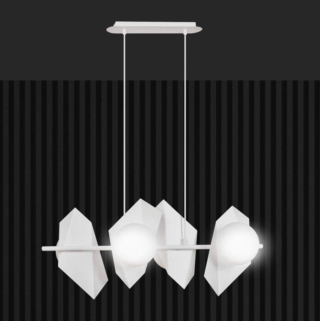 Hanglamp Drifton gepoedercoat staal en glas, wit, 4 fittingen E14, verstelbare hoogte, 90 x 100 cm