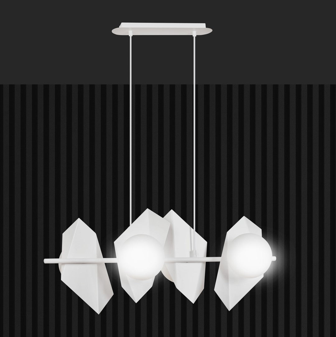 Hanglamp Drifton gepoedercoat staal en glas, wit, 4 fittingen E14, verstelbare hoogte, 90 x 100 cm