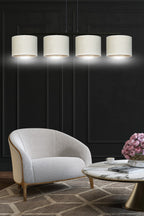 Hanglamp gepoedercoat staal Hilde 4 kappen, wit met goudkleurige binnenzijde, zwart frame, 97 x 100 cm, eetkamer