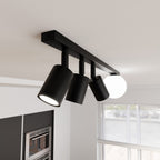 Plafondlamp Baster gepoedercoat staal en glas, modern, zwart met witte glazen kap, 70 cm, 4 lichtpunten