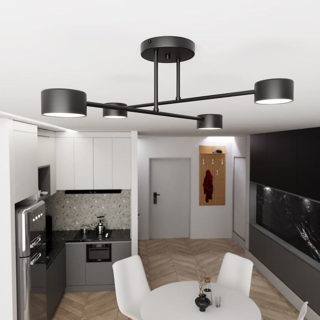 Plafondlamp gepoedercoat staal Halo 4 Scandinavisch zwart, met 4 lichtpunten – 60 x 20 cm