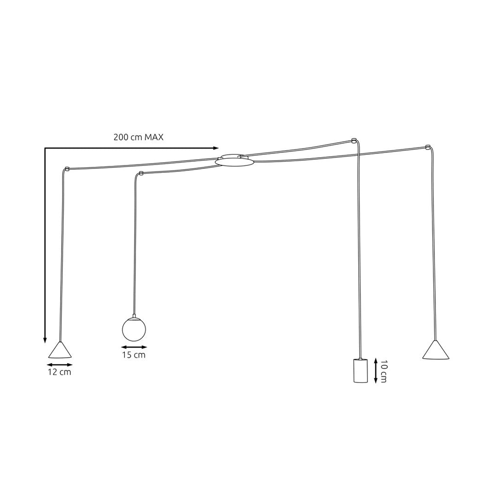 Hanglamp spider gepoedercoat staal modern zwart Fuji, 4 fittingen, verstelbaar in hoogte