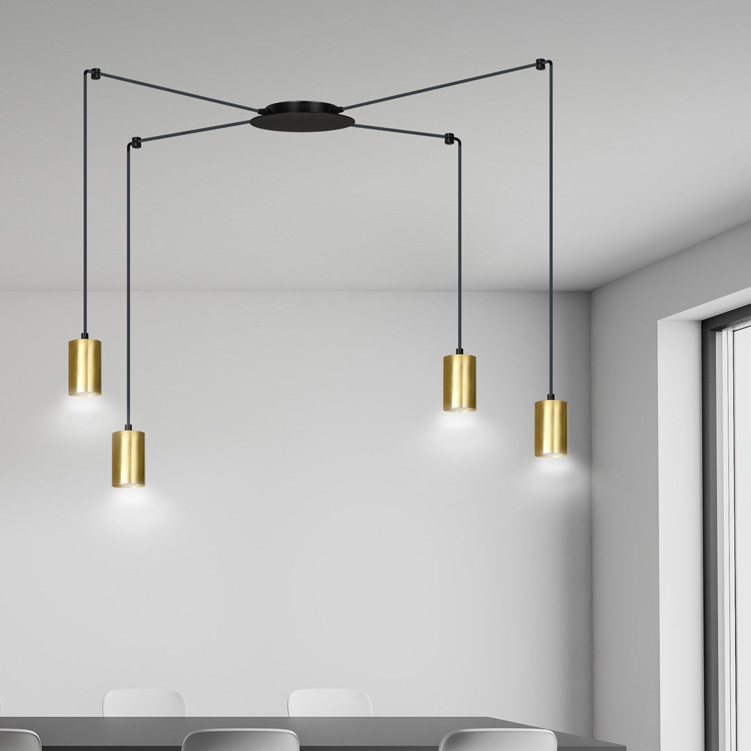 Hanglamp spider gepoedercoat staal modern zwart en goud, 4 lichts met GU10-fittingen