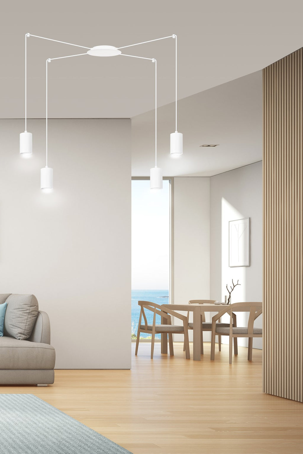 Hanglamp gepoedercoat staal Traker 4 lichts, wit, modern, met 4 GU10-fittingen en verstelbare hoogte