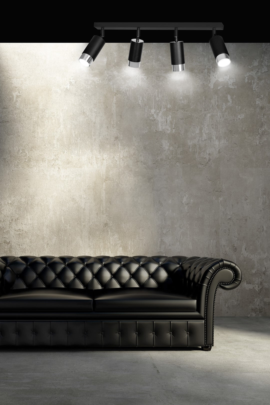 Plafondlamp gepoedercoat staal modern Hiro zwart zilver, 4 verstelbare spots, breedte 60 cm, voor hal en keuken