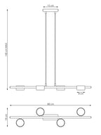 Hanglamp gepoedercoat staal modern Sora, zwart, 80 x 19 x 140 cm, 4 lichtpunten voor eetkamer, keuken en kantoor