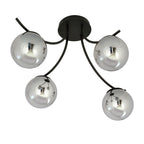 Plafondlamp gepoedercoat staal en glas Boston, zwart met grafiet glazen kappen, 4 lichts, 70 x 37 cm, E14