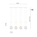 Hanglamp 4 lichts gepoedercoat staal en glas, retro Glam, wit met transparante kappen, 92 x 115 cm