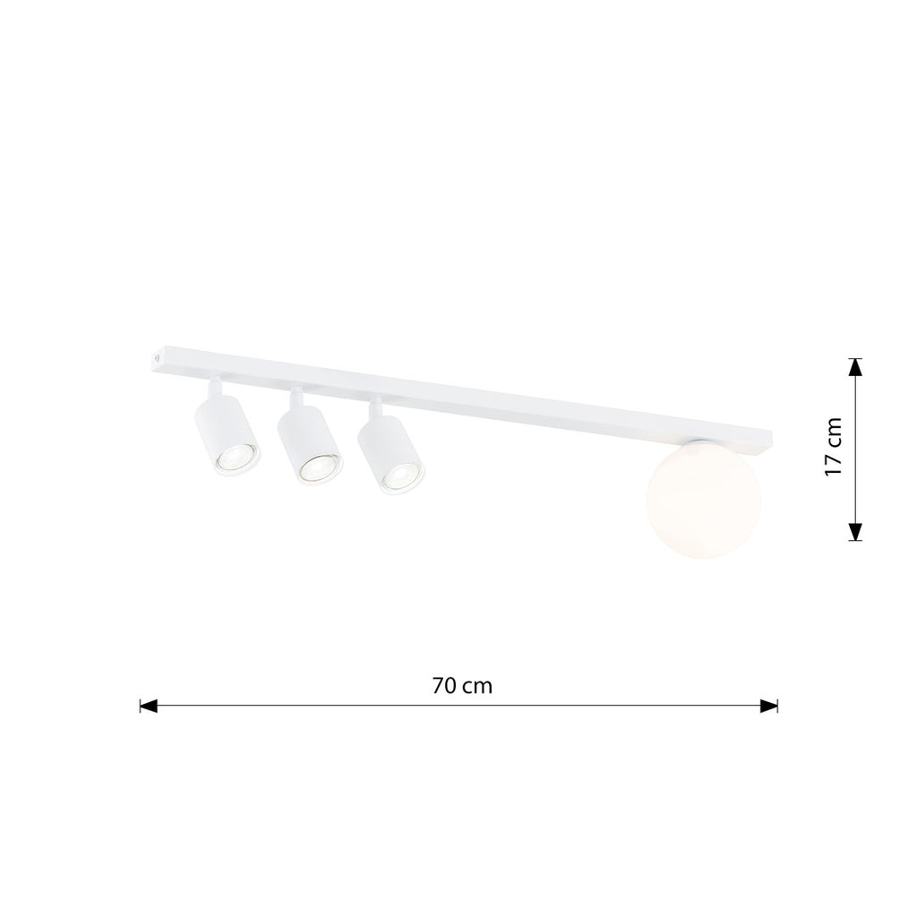 Plafondlamp gepoedercoat staal en glas Baster modern wit 70 cm, 4 lichtpunten voor woonkamer, hal en keuken