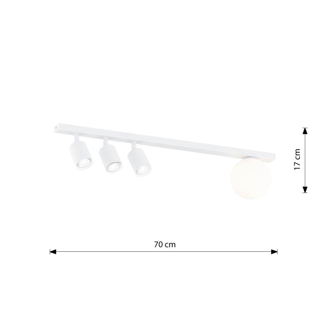 Plafondlamp gepoedercoat staal en glas Baster modern wit 70 cm, 4 lichtpunten voor woonkamer, hal en keuken