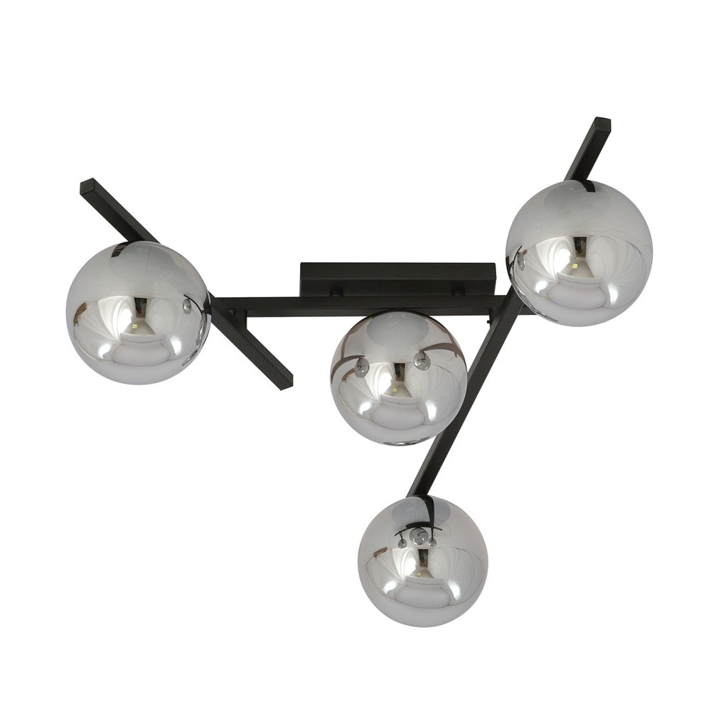 Plafondlamp staal en glas Smart 4 lichts, zwart met grafiet glazen kappen, 63 x 25 cm, E14