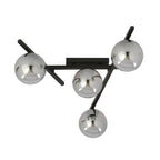 Plafondlamp staal en glas Smart 4 lichts, zwart met grafiet glazen kappen, 63 x 25 cm, E14