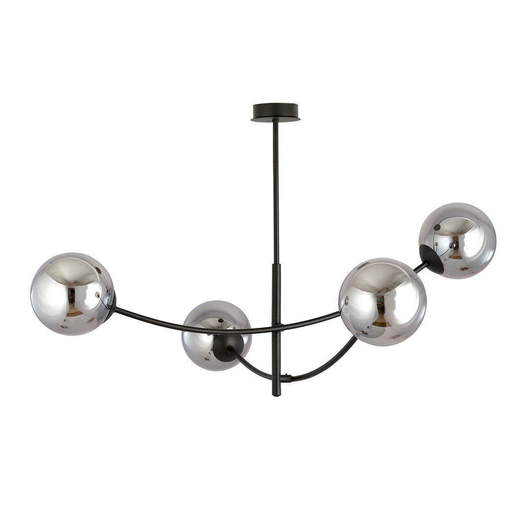 Plafondlamp gepoedercoat staal en glas Hunter, zwart met grafiet glazen kappen, 4 lichts, 89 x 63 cm