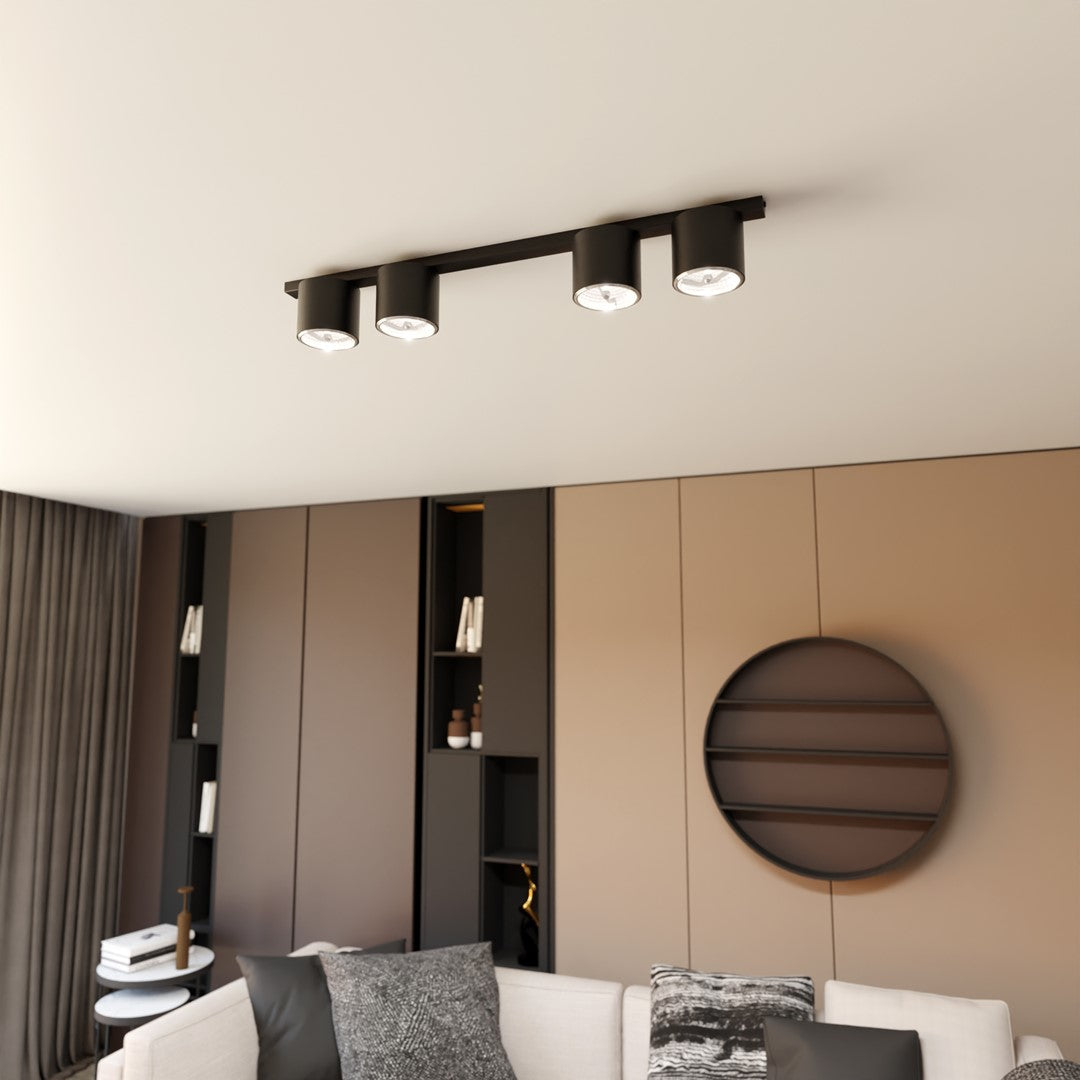 Plafondlamp gepoedercoat staal minimalistisch Nano zwart, 4 lichtpunten – 90 cm