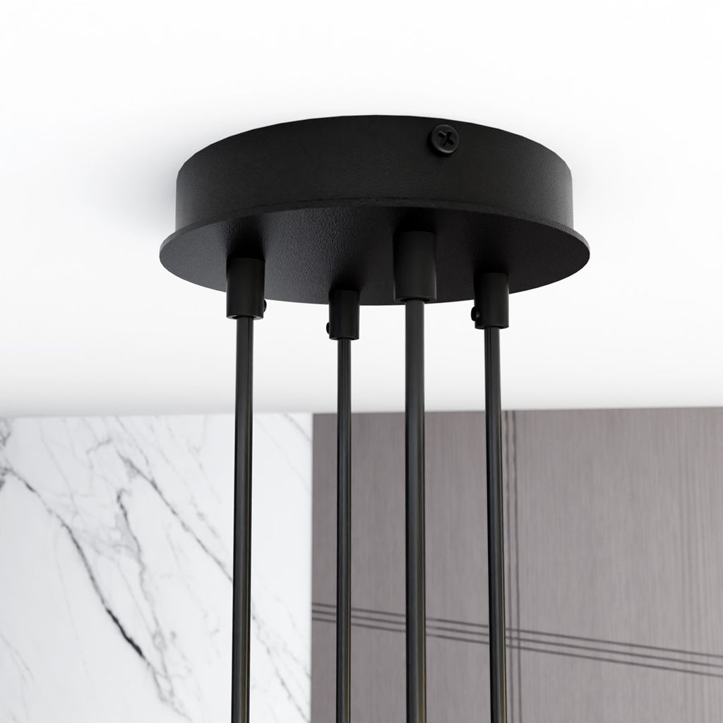 Hanglamp gepoedercoat staal Scandinavisch zwart, 4 lichtpunten, breedte 70 cm, voor eettafel of woonkamer