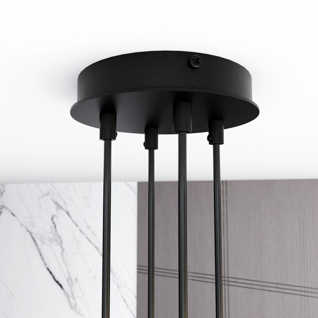 Hanglamp gepoedercoat staal Scandinavisch zwart, 4 lichtpunten, breedte 70 cm, voor eettafel of woonkamer