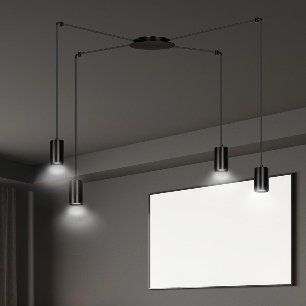 Hanglamp staal modern Traker zwart, 4 lichts, verstelbare hoogte, met 4 fittingen