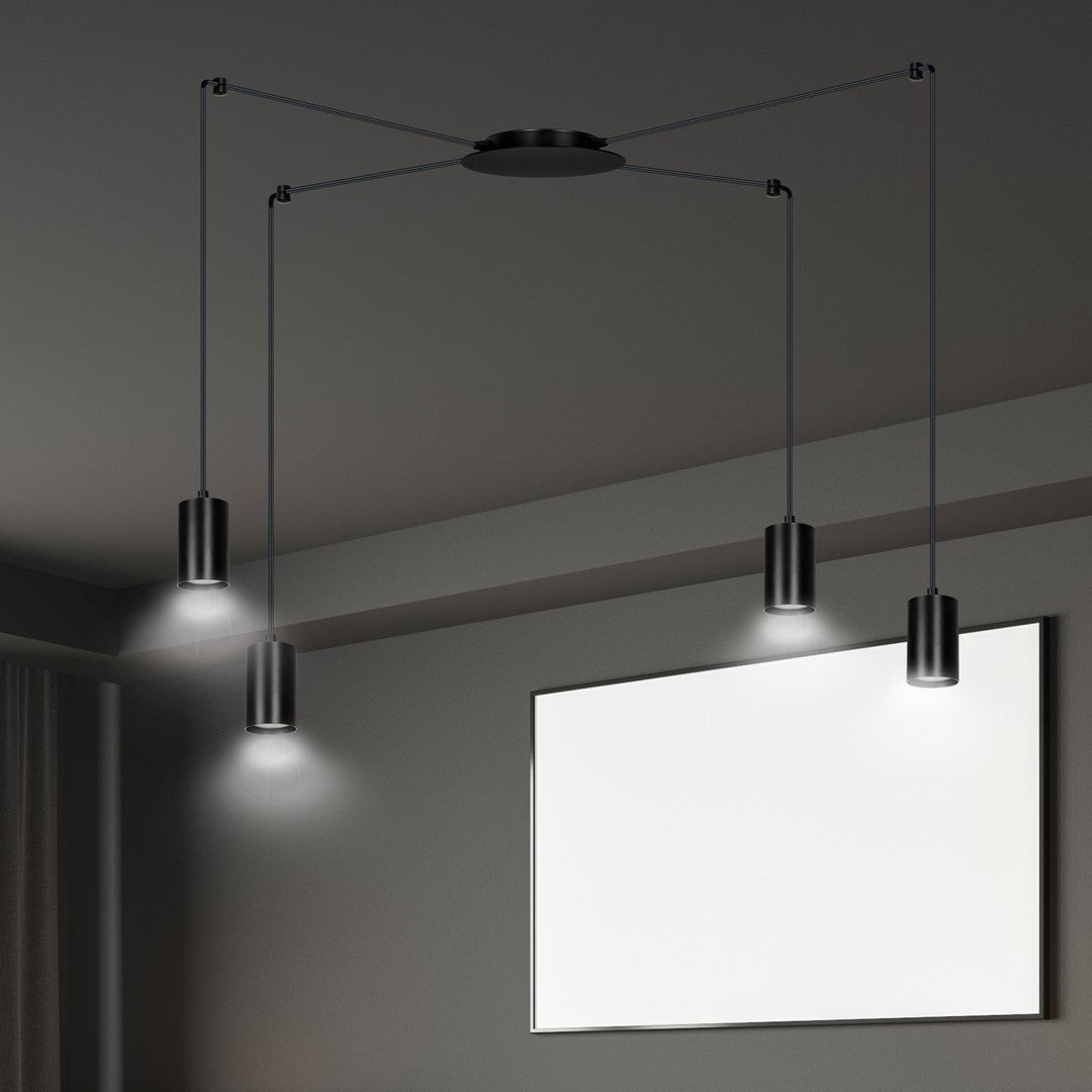 Hanglamp staal modern Traker zwart, 4 lichts, verstelbare hoogte, met 4 fittingen