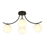 Plafondlamp gepoedercoat staal en glas Boston zwart, witte glazen kappen, 70 x 37 cm, 4 lichts E14