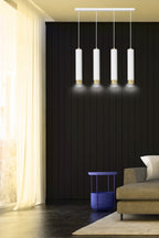 Hanglamp 4 lichts gepoedercoat staal Kibo modern wit met goud, 60 cm breed, voor woonkamer, keuken of werkplek