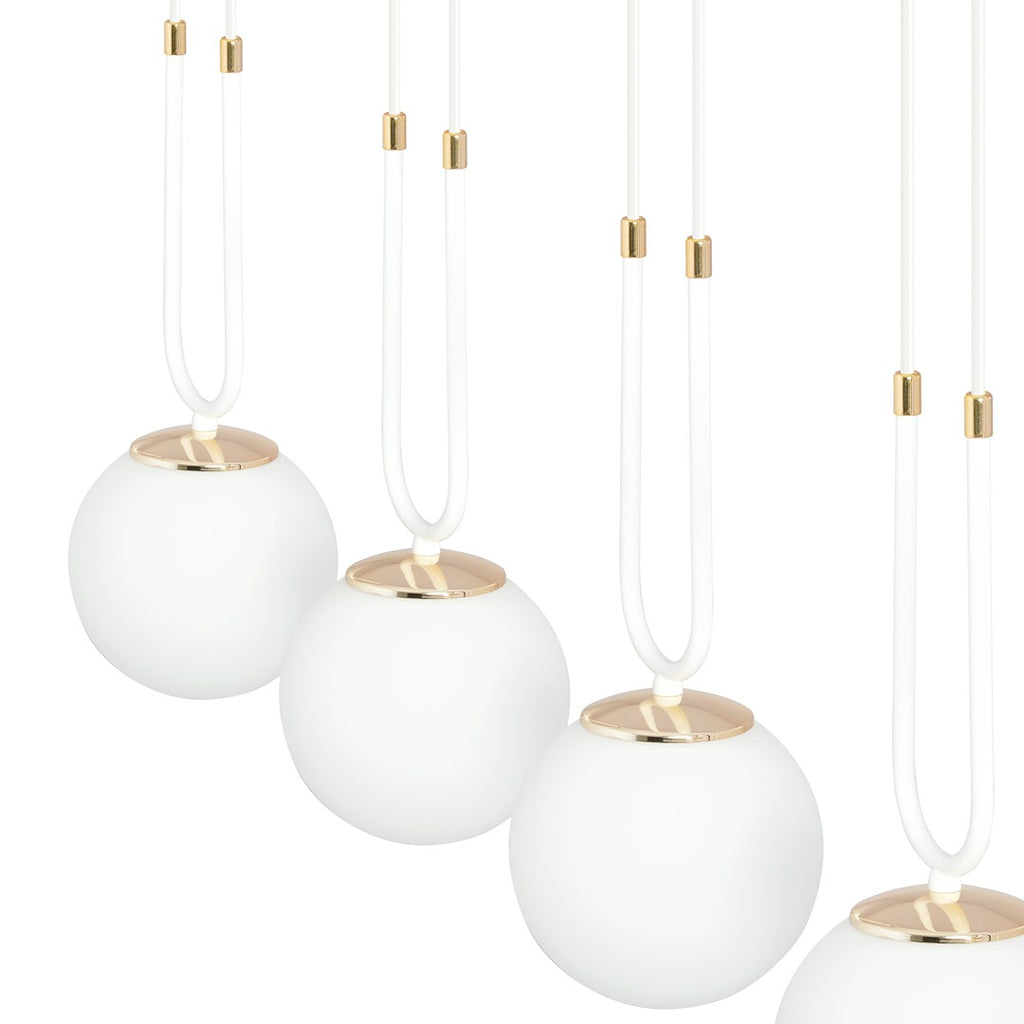 Hanglamp gepoedercoat staal en glas Glam 4 lichts, wit met opaalglas – 92 x 115 cm, eettafel