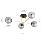 Plafondlamp staal en glas Magnum glamour zwart en goud 55 x 26 cm, 4 fittingen E14