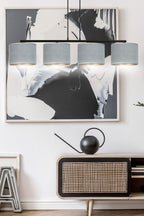 Hanglamp gepoedercoat staal en stof Hilde, grijs met zwart frame, 4 kappen Ø 20 cm – 97 x 100 cm