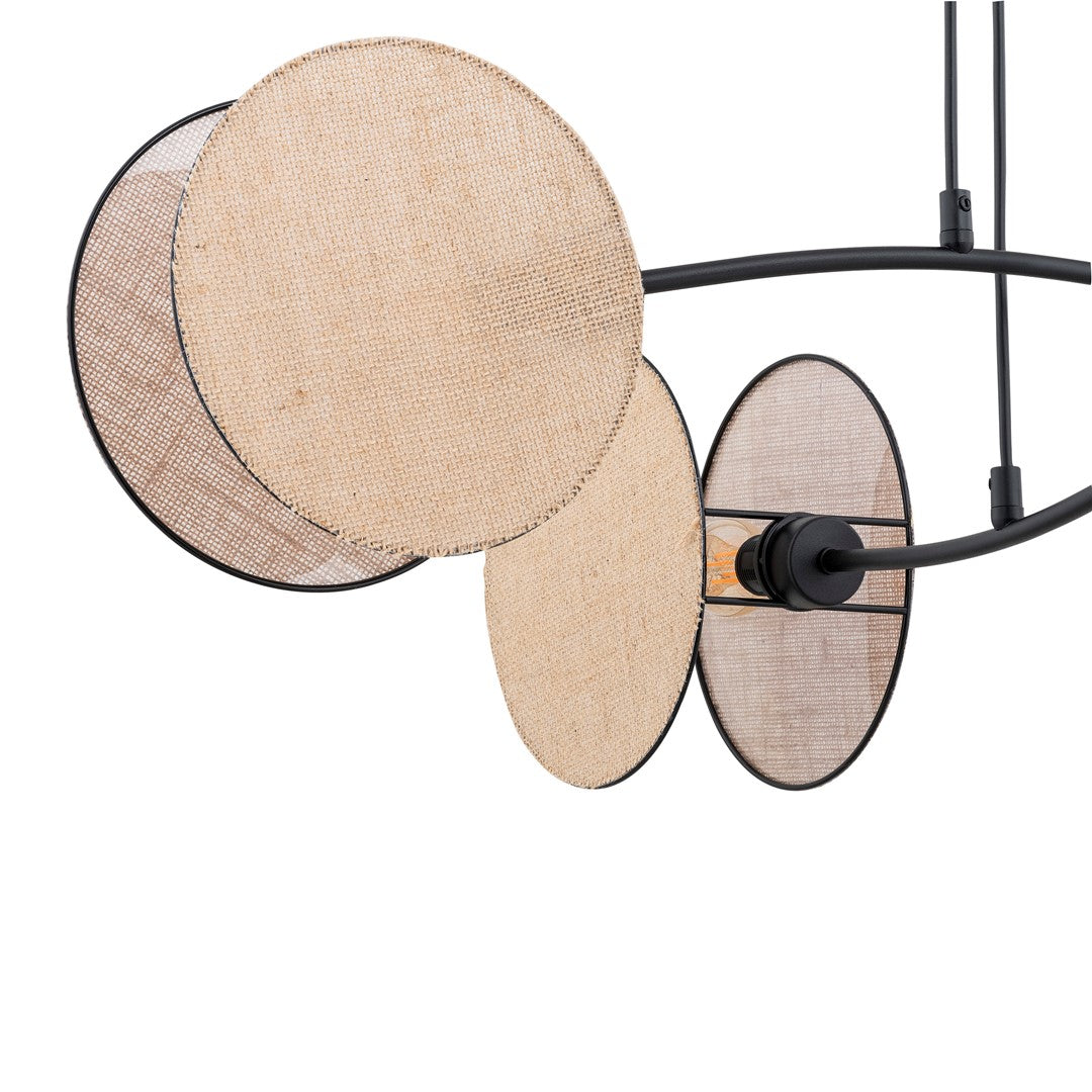 Hanglamp gepoedercoat staal en stof Motief boho, zwart met beige kappen, 4 fittingen E27, 82 x 100 cm