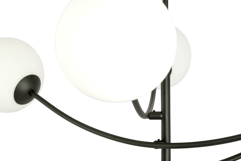 Plafondlamp gepoedercoat staal en glas Hunter, modern, zwart met witte kappen, 4 lichtpunten E14