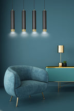 Hanglamp gepoedercoat staal Kibo, modern, zwart met goud, 4 lichts, 60 cm breed, voor woonkamer, keuken en thuiskantoor