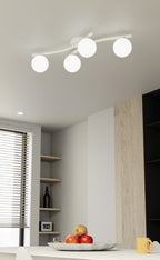 Plafondlamp gepoedercoat staal Opus, modern, wit opaalglas, 4 lichtpunten E14 – 60 x 60 cm