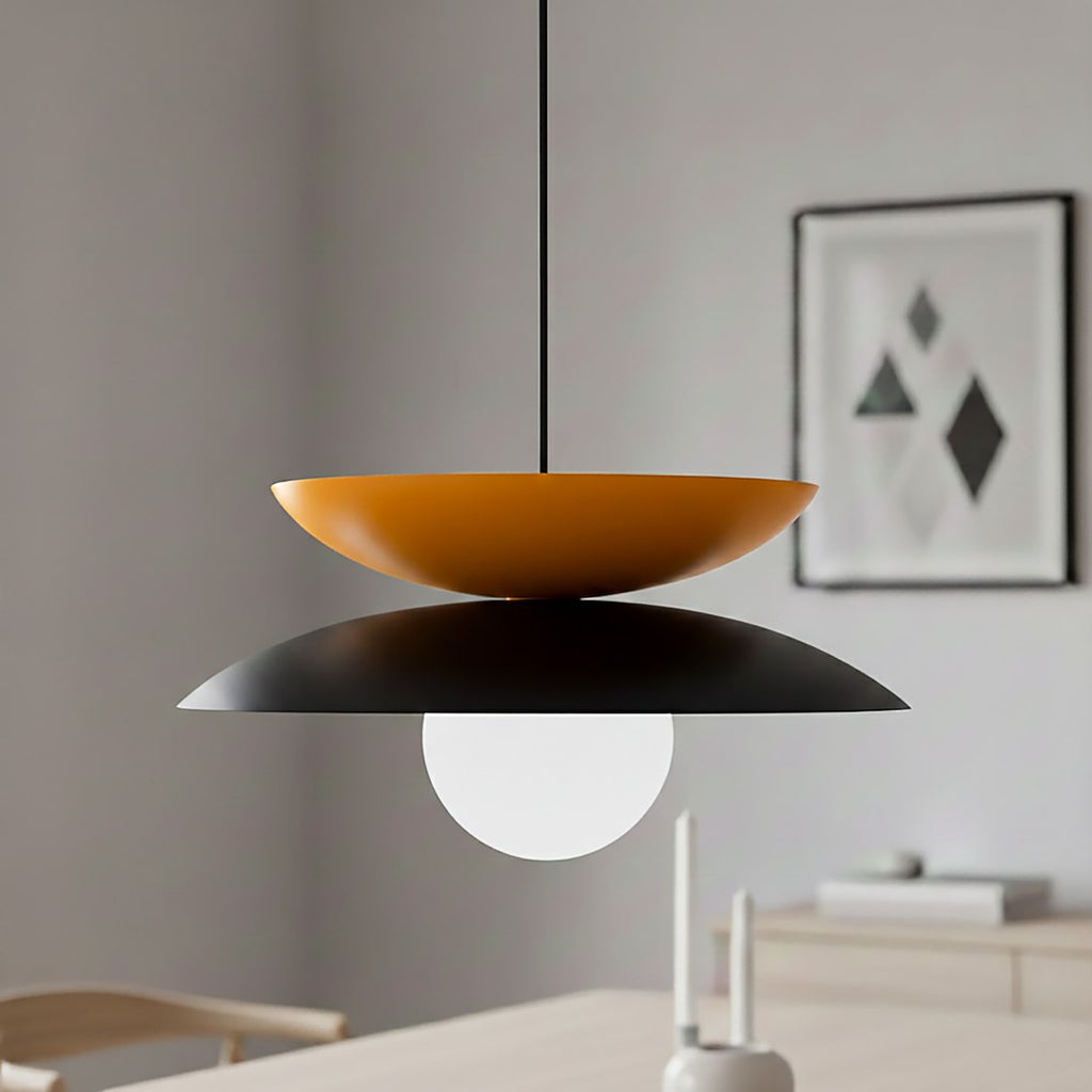 Hanglamp gepoedercoat staal en glas Nagoya Scandinavisch, zwart met oranje, Ø 41 cm, eettafel en slaapkamer