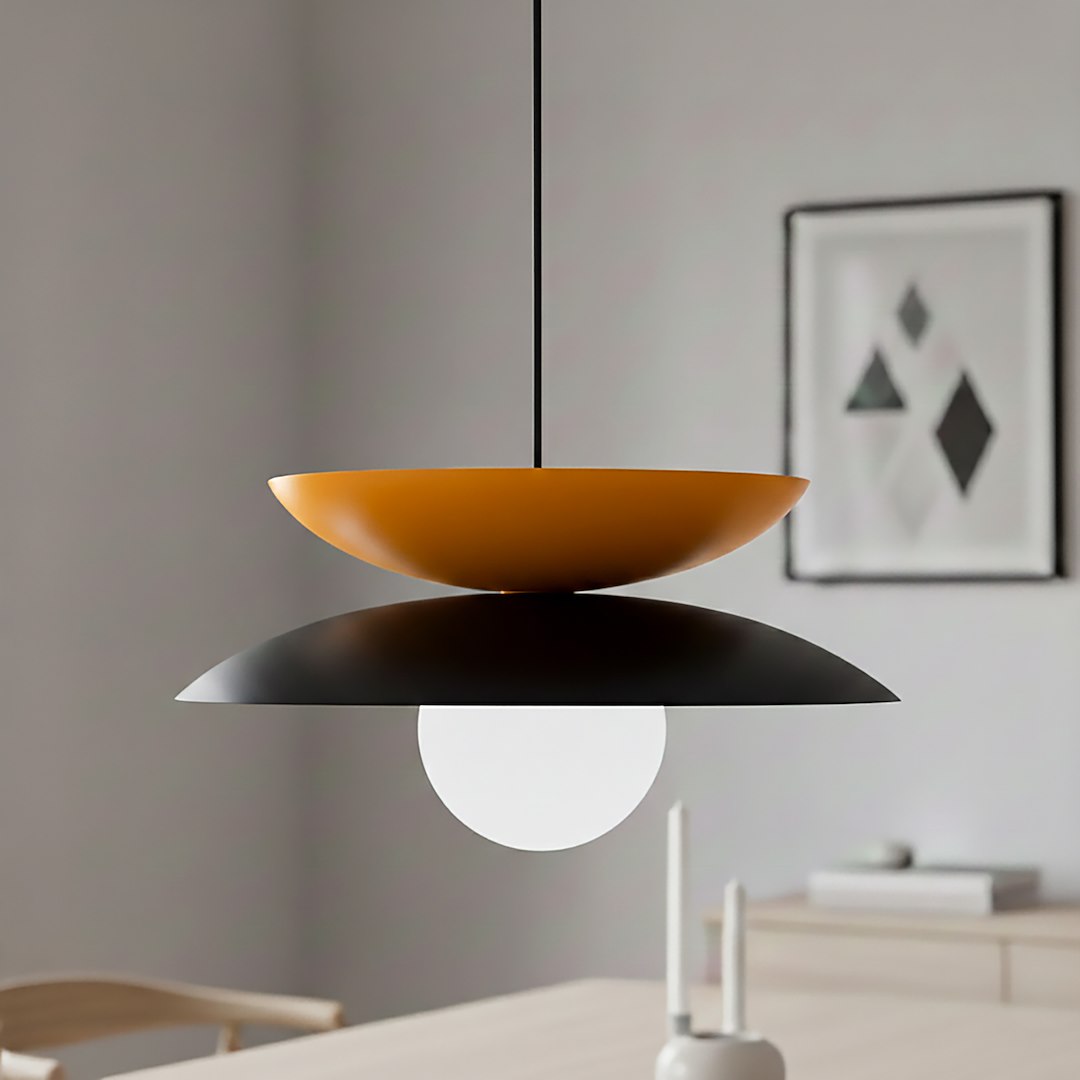 Hanglamp gepoedercoat staal en glas Nagoya Scandinavisch, zwart met oranje, Ø 41 cm, eettafel en slaapkamer