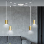 Hanglamp Traker gepoedercoat staal, modern, wit met goud, 4 fittingen, verstelbare hoogte