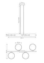 Hanglamp lineair gepoedercoat staal Japandi Drumz 4 bruin zwart, 4 kappen Ø 20 cm, eettafel en keukeneiland
