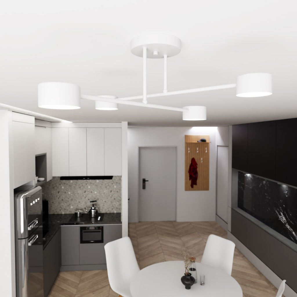 Plafondlamp staal Scandinavisch Halo 4 wit, 4 spots voor led, 60 x 20 cm, voor woonkamer