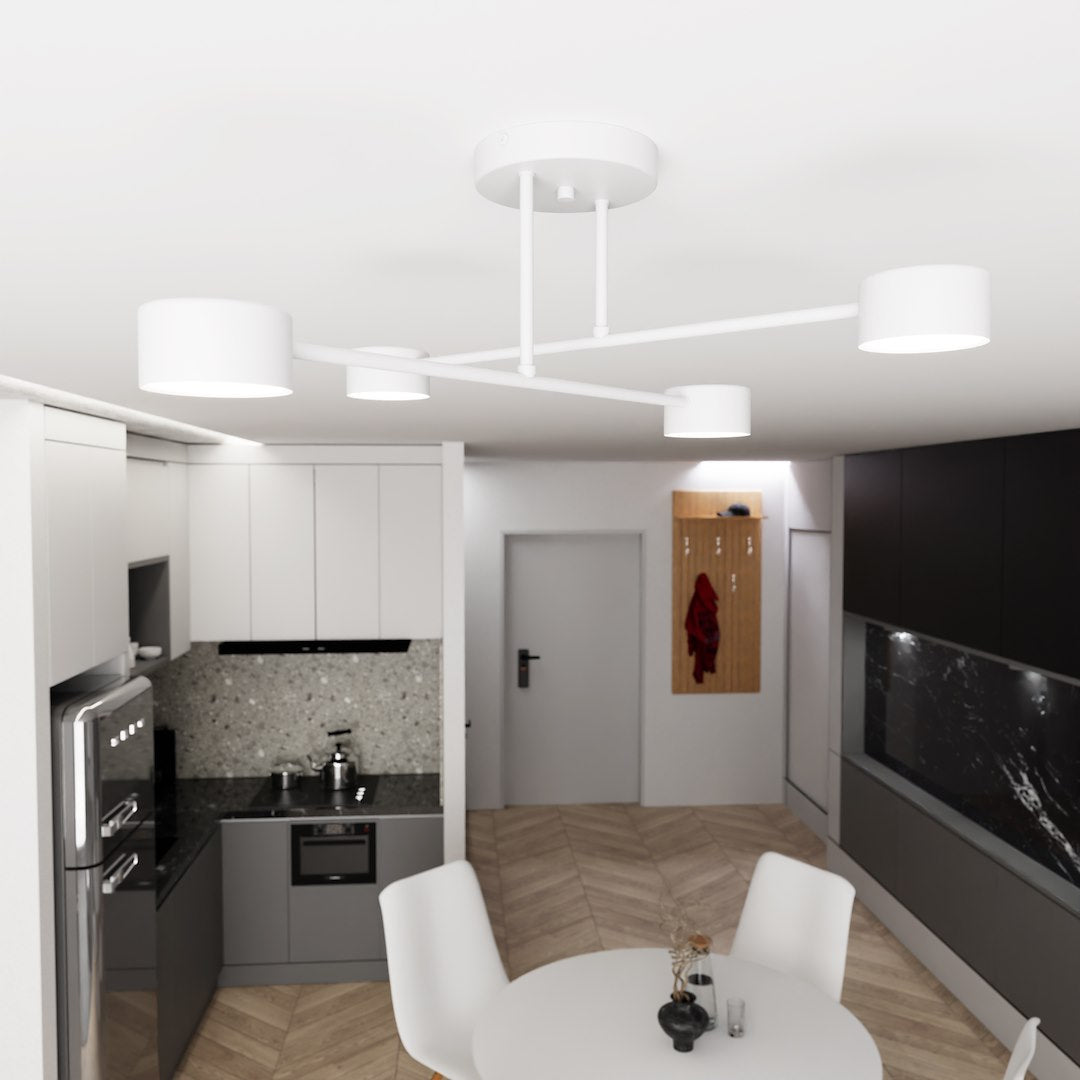 Plafondlamp staal Scandinavisch Halo 4 wit, 4 spots voor led, 60 x 20 cm, voor woonkamer