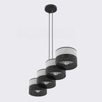 Hanglamp staal met stoffen kap minimalistisch Karbon zwart grijs 96 x 20 cm, 4 lichtpunten voor eettafel of keukeneiland