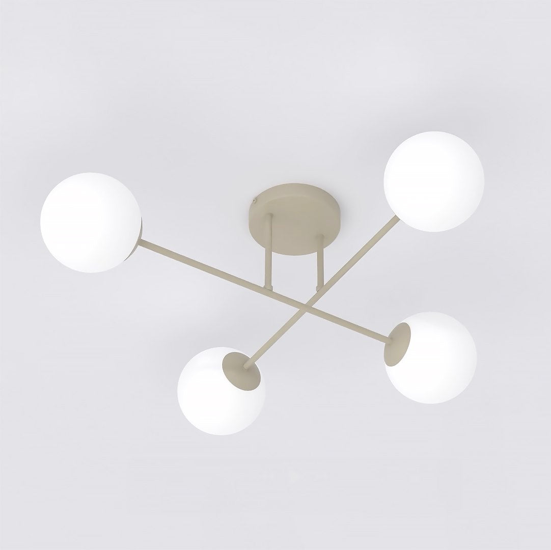 Plafondlamp gepoedercoat staal en glas Roma modern, beige met witte glazen kappen, 4 x E14, 55 cm
